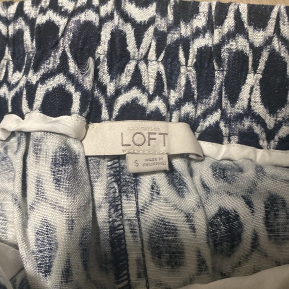 LOFT Linen Blend A-Line Skirt Navy Ivory - Size S - Picture 2 of 5